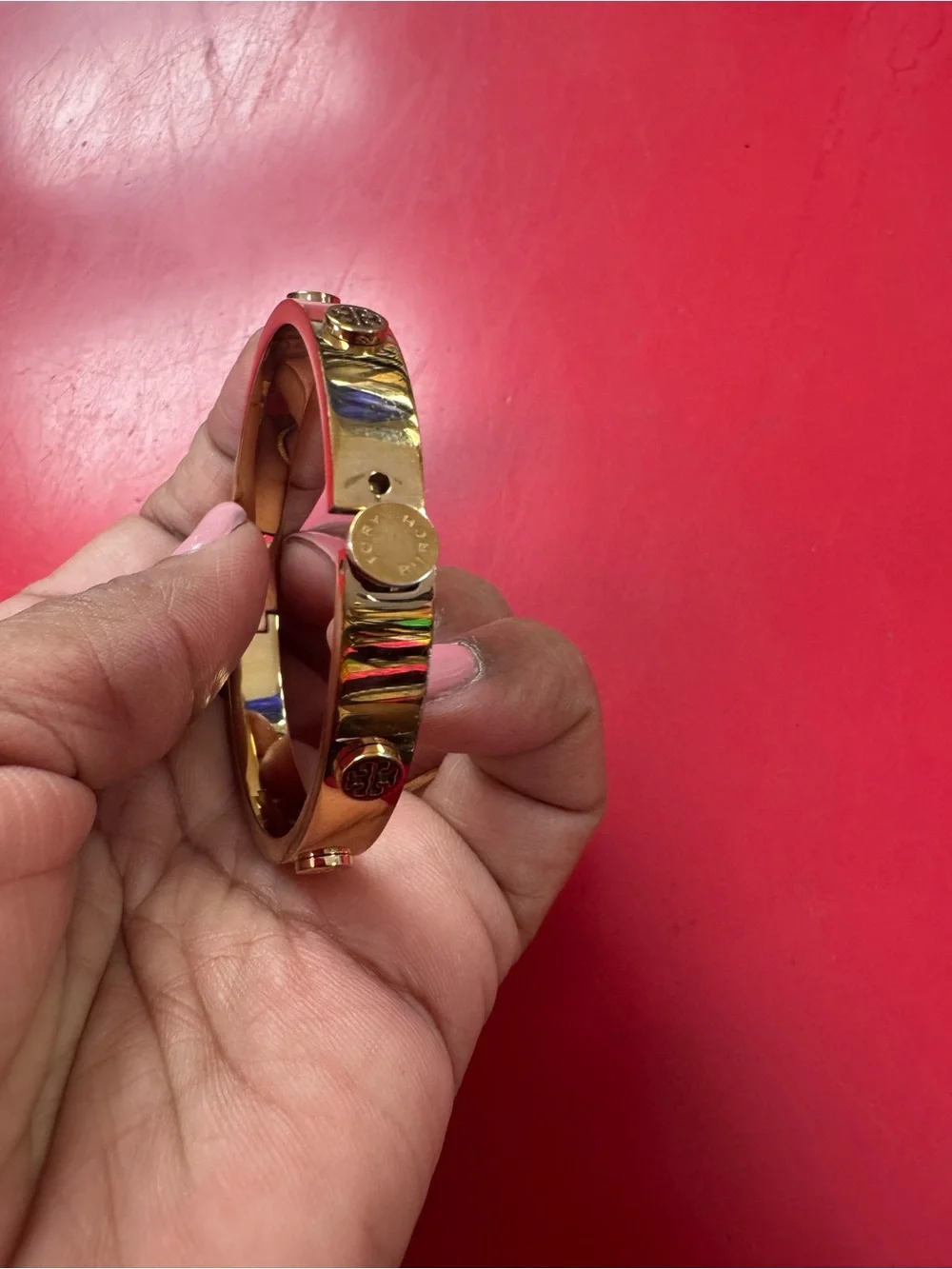 Tory Burch Gold-Tone Logo Hinged Bangle Bracelet